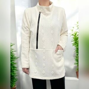 🆕️ Creation Women's Cream A-Line Cowl Neck Sweater with Zipper Detail